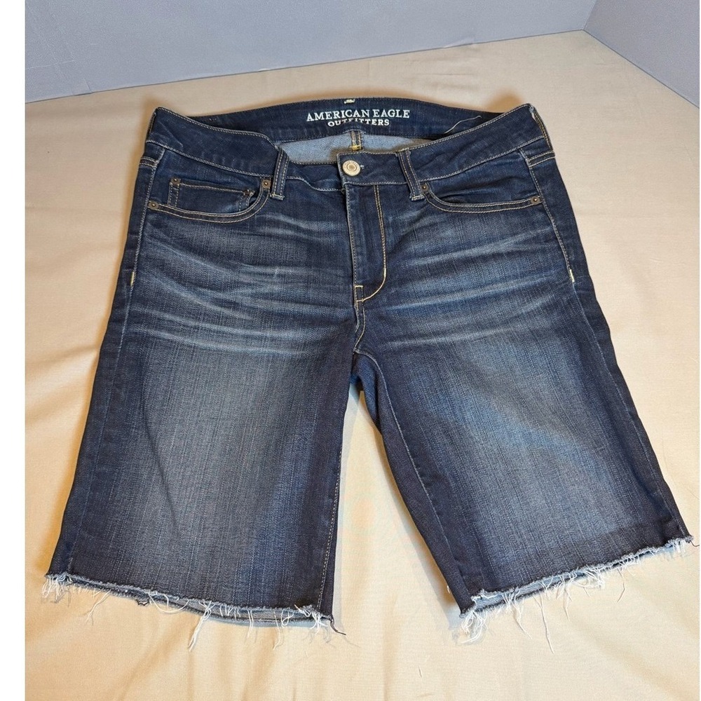 American Eagle Super Stretch Dark Wash Bermuda Denim Shorts Cut Off Jorts